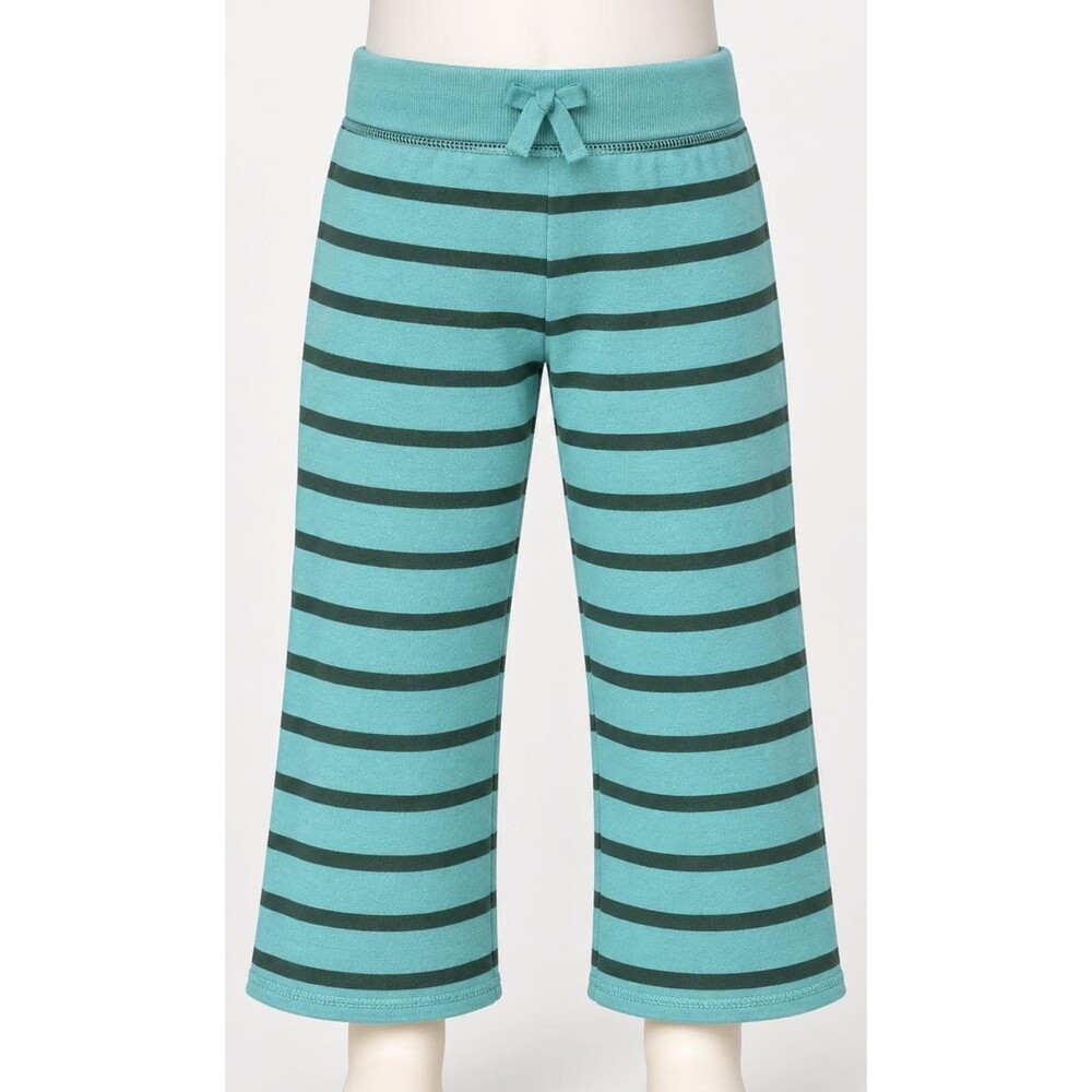 Mini Boden Girls Teal Striped Knit Size 7Y Blue Green Pull On Wide Leg Pants